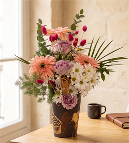 İyi Ki Doğdun Mesajlı Kutuda Gerbera ve Lila Gül