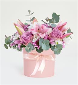 Pembe Saksıda Pembe Lilyum, Lila Gül, Beyaz Papatya